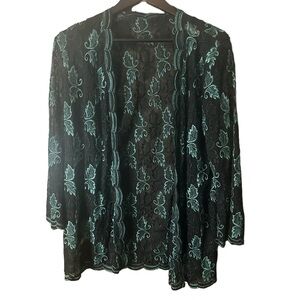 Annie Black and Green See-Through Lace Leaf Open Cardigan Approx. Size XL Boho